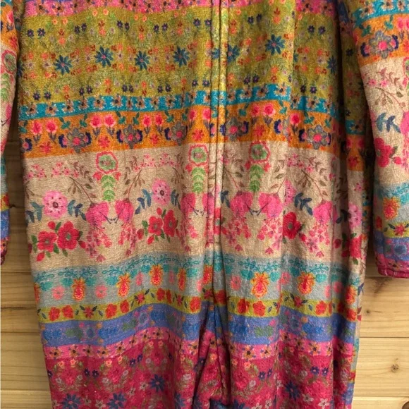 Natural Life Large Colorful Bohemian Fair Isle Print Fleece Zip Up One Piece PJ - Picture 3 of 9